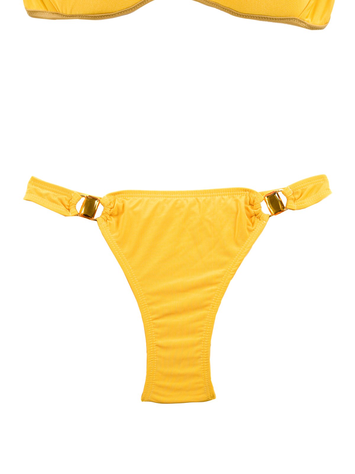 Bikini bandeau mostaza — detalle del tejido